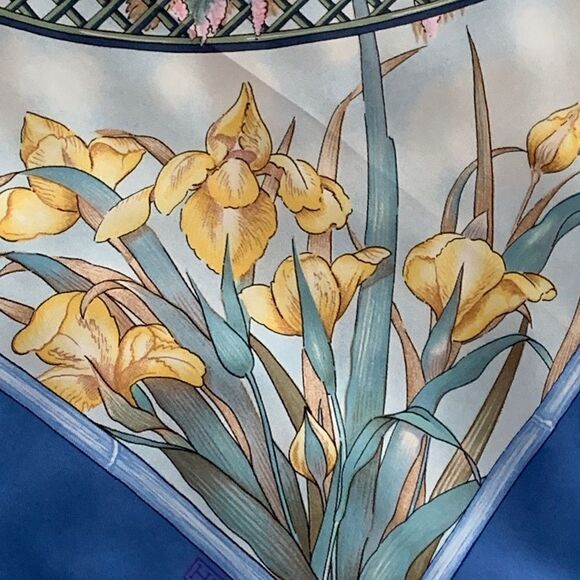 Herme's Claude Monet Giverny Garden Blue Pink Silk Scarf 35" square 1989 NIB - Picture 5 of 16